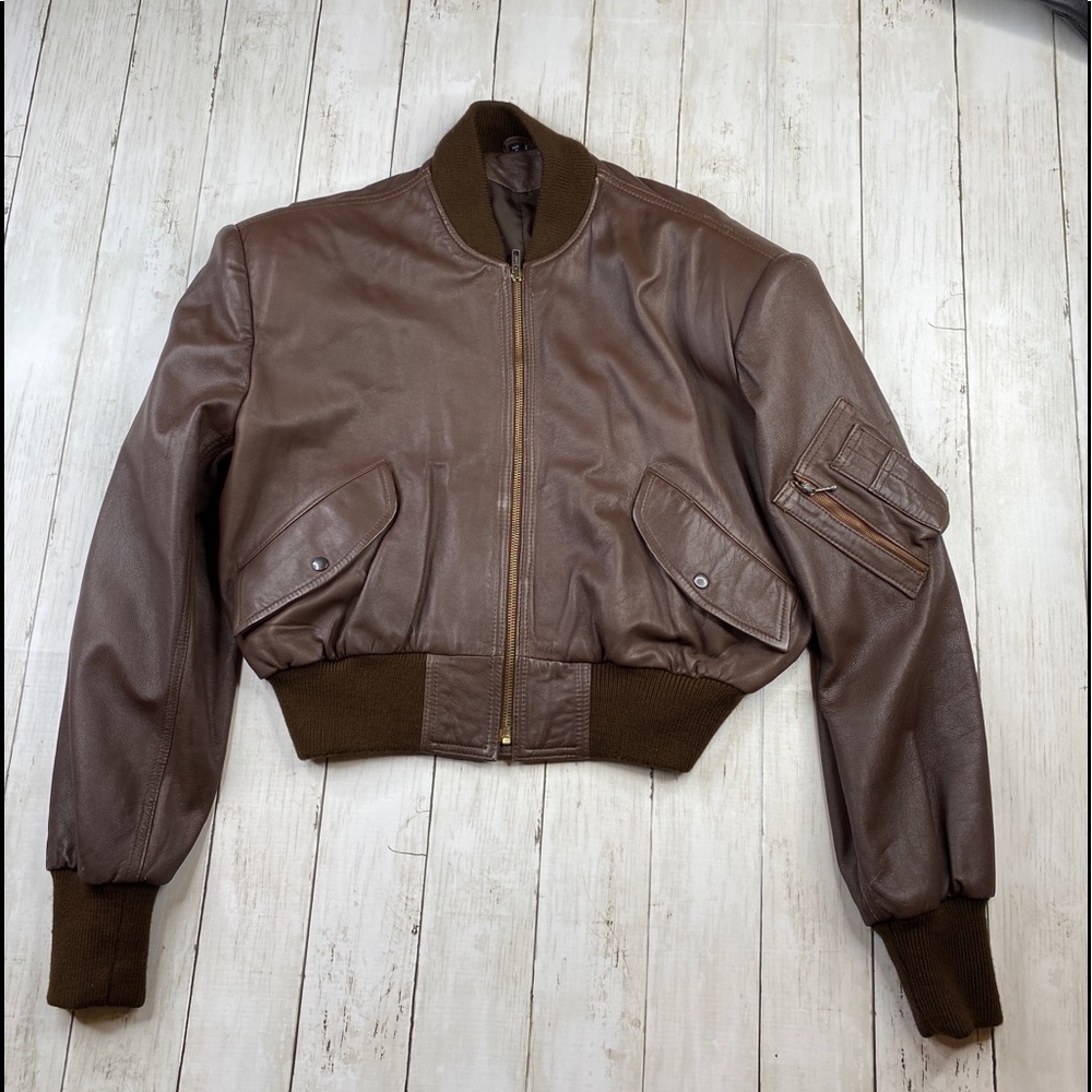 Zolli Leather Brown Bomber Jacket Womens Size L🔥